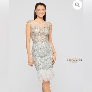 Terani Couture - 1911C9024 Embellished Illusion Jewel Feathered Dress